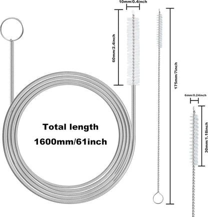 2 Pack 61 inch Long Flexible Drain Cleaning Brush and 2 PCS 7-inch Straw Brush, Suitable for Cleaning Feeding Tubes