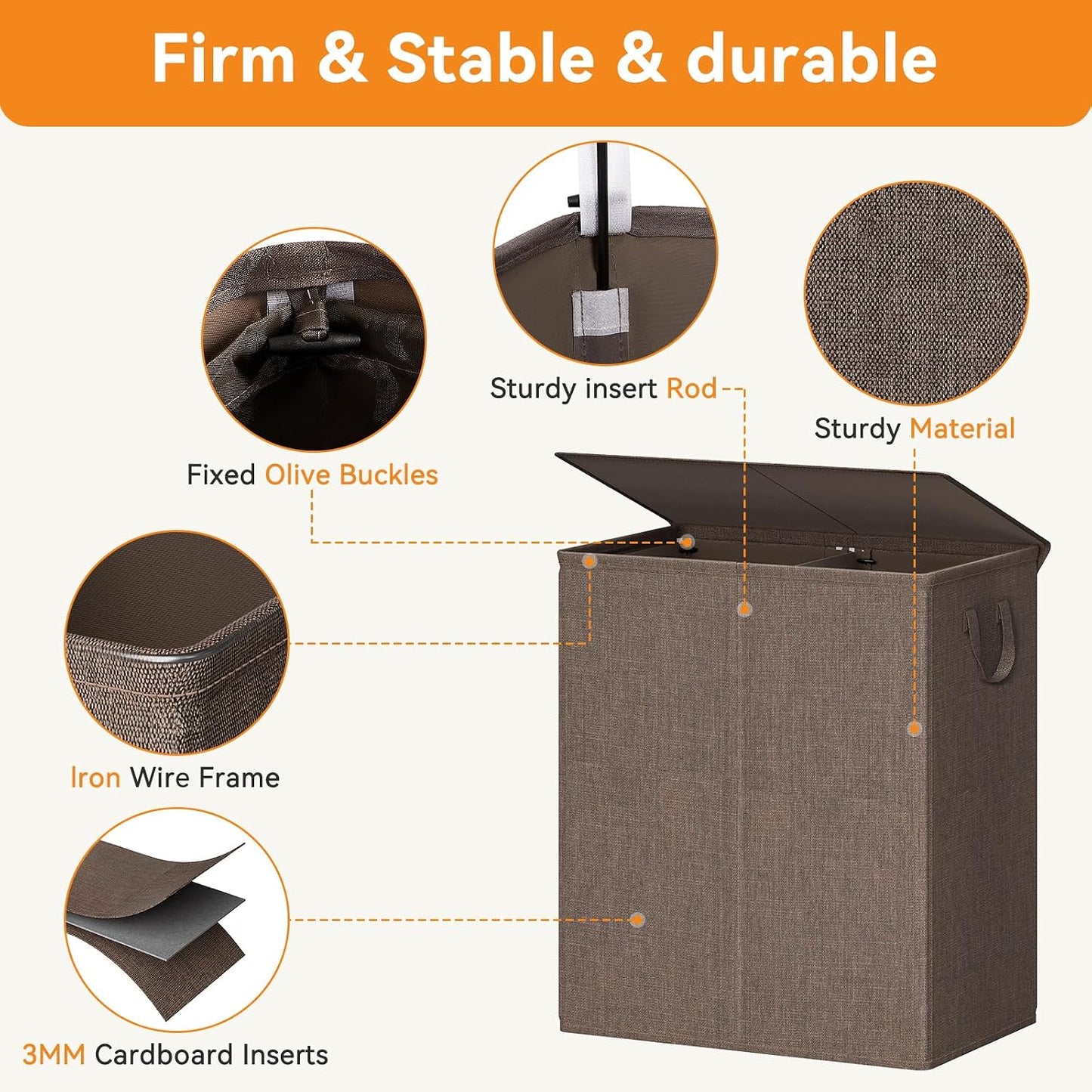 Chrislley 140L Laundry Hamper 2 Section, Double Laundry Basket with Lid, Large Dirty Clothes Hamper with Removable Liner Bags, Collapsible Laundry Organizer for Bedroom, Dorm,Beige