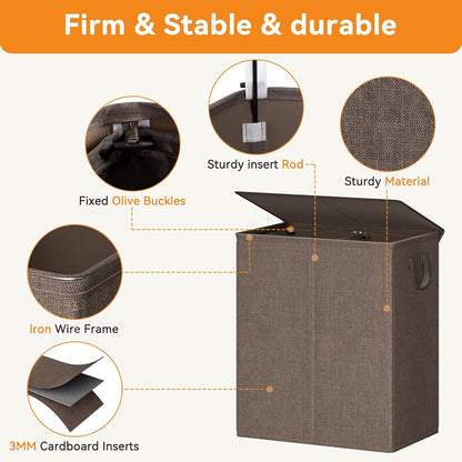 Chrislley 140L Laundry Hamper 2 Section, Double Laundry Basket with Lid, Large Dirty Clothes Hamper with Removable Liner Bags, Collapsible Laundry Organizer for Bedroom, Dorm,Beige