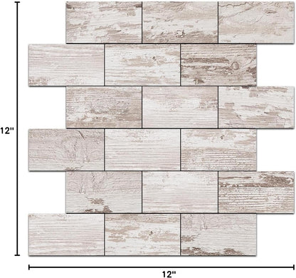 DICOFUN 10-Sheet Polished White Thick PVC Peel and Stick Backsplash, Ceramic Look Subway Tile White Kitchen Backsplash Peel and Stick Wall Tiles