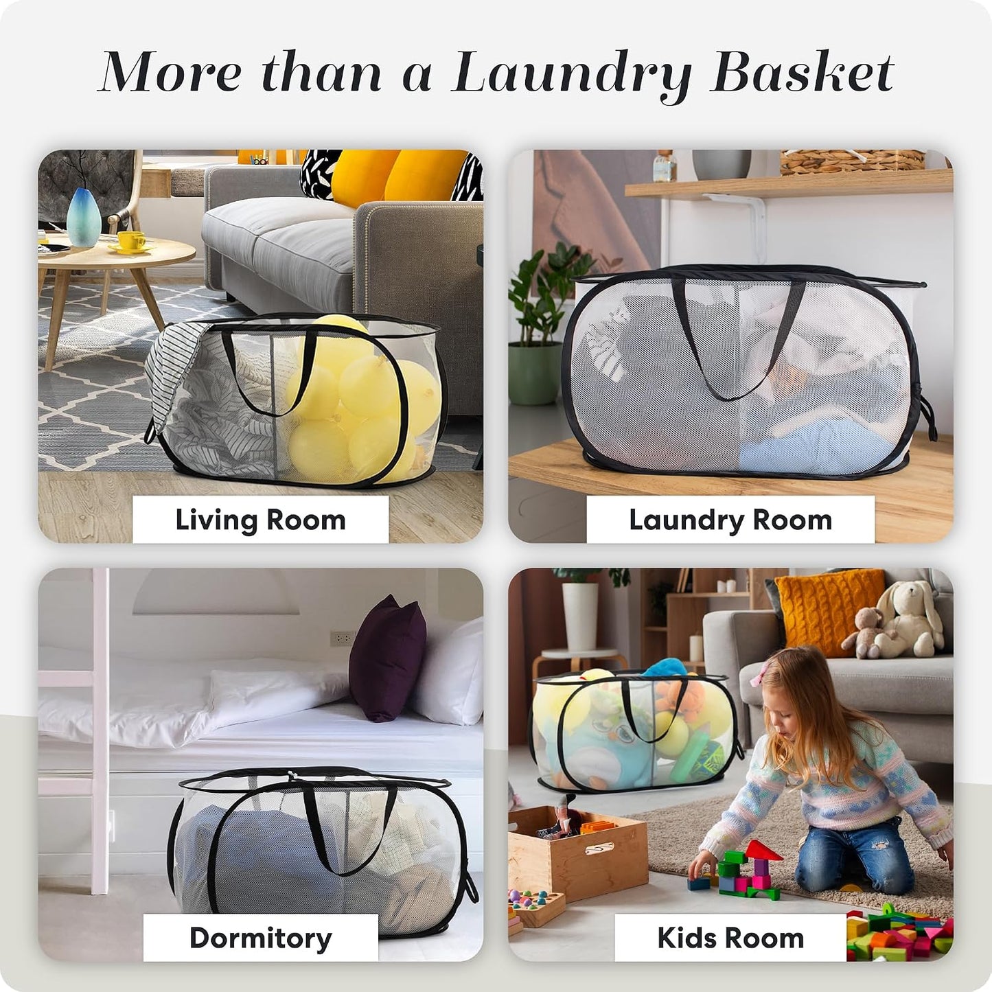 Handy Laundry Collapsible Laundry Basket, 3-Compartment Mesh Laundry Sorter, Foldable Pop Up Hamper with Handles, Space-Saving Durable Organizer for Dorm, Bedroom, Travel, White