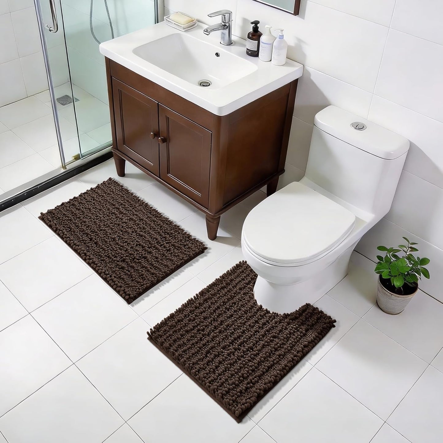 Yimobra Bathroom Rugs Non Slip Washable - Ultra Soft Absorbent Chenille Bath Mat, Quick Dry Shaggy Floor Carpet for Tub Shower, Gray Home Decor Accessories, 24x17 Inch