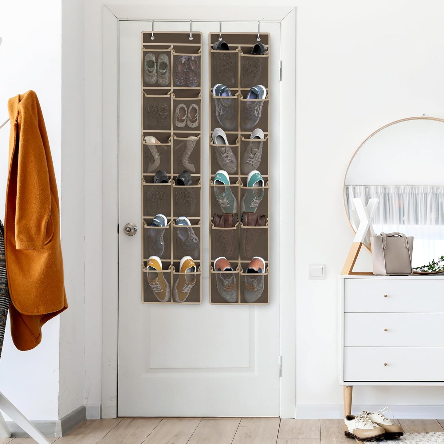 Simple Houseware 24 Pockets - 2PK 12 Large Pockets Over Door Hanging Shoe Organizer, Grey