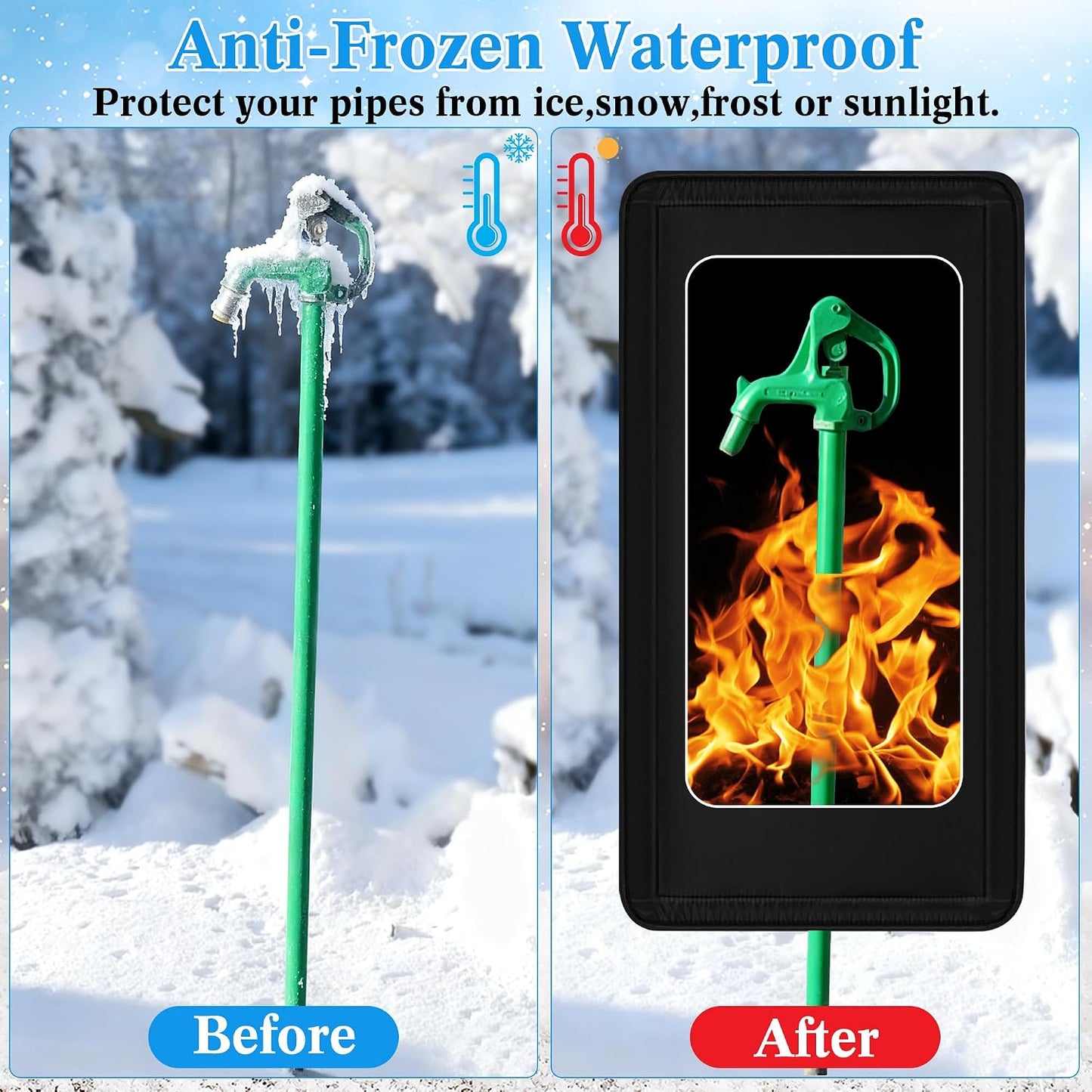 Insulated Outdoor Faucet Cover - 28"H x 15"W Heated Outdoor Faucet Covers for Winter Freeze Protection, Reusable Faucet Sock Universal Fit for RV Farm Lawn Faucets