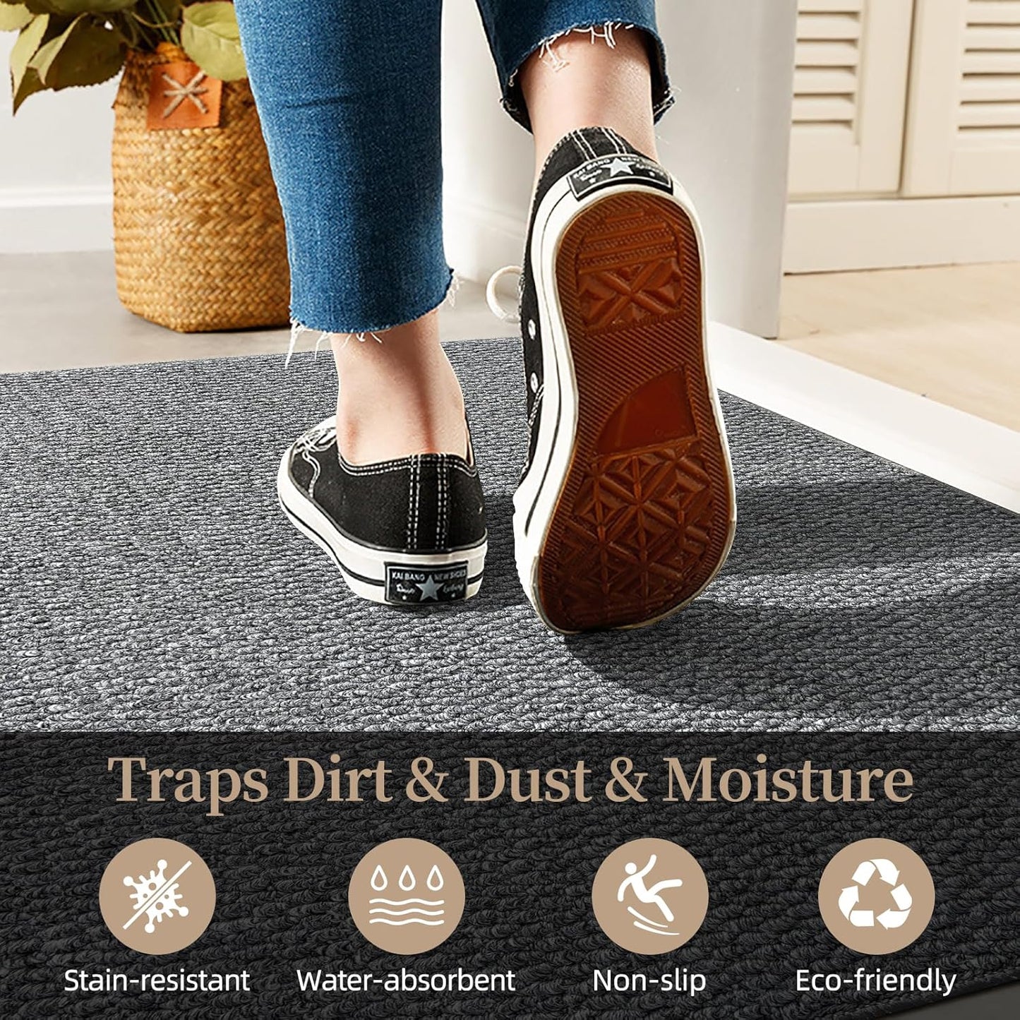 Indoor Door mat 17“ x 30”, Dirt Trapper Door Mat, Non-Slip Washable Entrance Mat, Dirt Resistant and Absorbent Welcome Mat,Low-Profile Doormat for Entryways, Front Doors, and Indoor Entrances, White