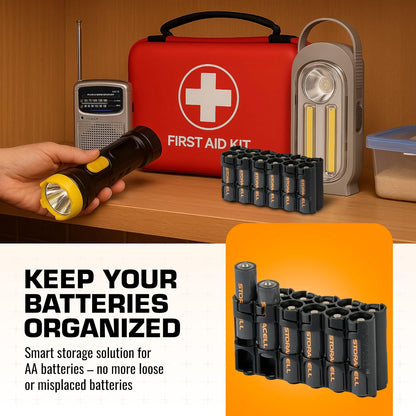 AA Battery Storage Caddy by Storacell, Orange, Holds 12 Batteries (Not included)