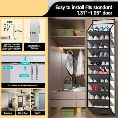 Kotkn 35 Compartment Over The Door Storage - Breathable Mesh Hanging Organizer with Large Pockets, Space Saving Design for Men & Women's Footwear, Closet, Bedroom （White）