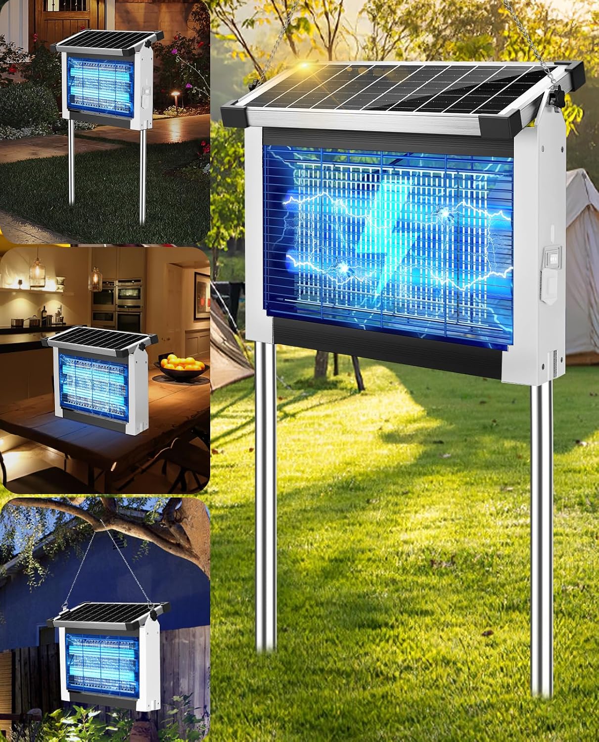Solar Bug Zapper Outdoor, PhatroyYee Mosquito Zapper 4500V, Waterproof Portable Fly Zapper, Rechargeable Electric Mosquito Killer, Cordless Fly Insect Mosquitos Trap for Patio Yard Home Garden Camping