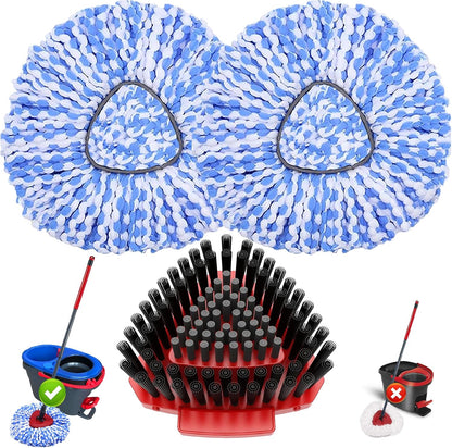 Fatmass 5 Pack Spin Mop Replacement for O Cedar RinseClean 2-Tank System,Include 4 Mop Replace Heads + 1 Upgrade Scrubber Brush, 100% Microfiber Mop Refills Deep Cleaning Machine Washable
