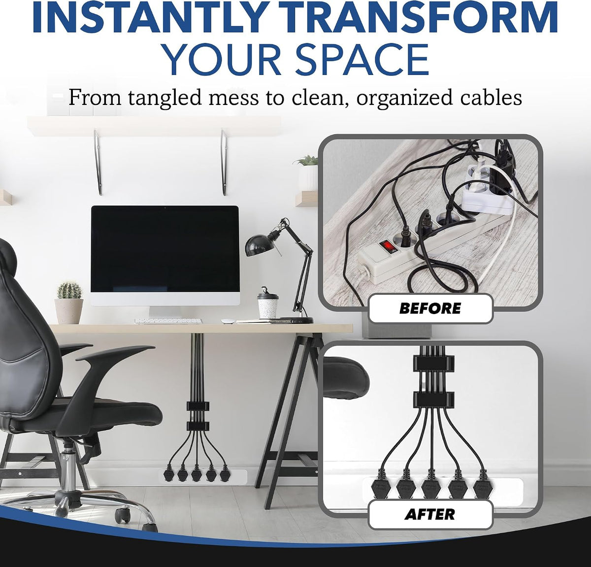 100 PCS Self Adhesive Cable Clips, Wire Organizer, Cable Management, Cord Organizer for Desk, Wall, PC, Car, Home, Office, USB, Ethernet, Power Cords, Black (Medium)