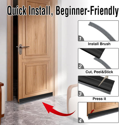 Door Draft Stopper with Brush,Under Door Draft Stoppers,Self Adhesive Draft Stopper for Bottom of Door,Silicone Weather Stripping,Door Sweep for Bottom of Door (Black, 39 Inch*1pack)