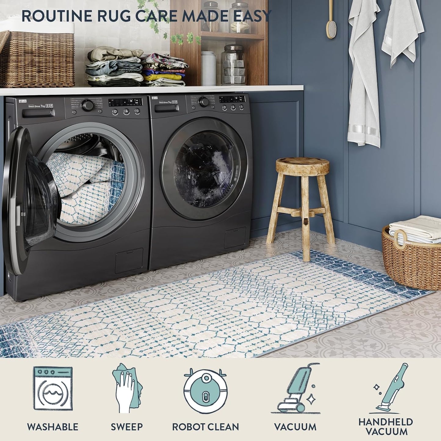 Lahome Moroccan Entry Rug 2x3, Non-Slip Washable Front Indoor Door Mat Rubber Backing Low-Profile Door Rugs, Small Geometric Print Distressed for Entryway Bathroom Kitchen, Black Hana