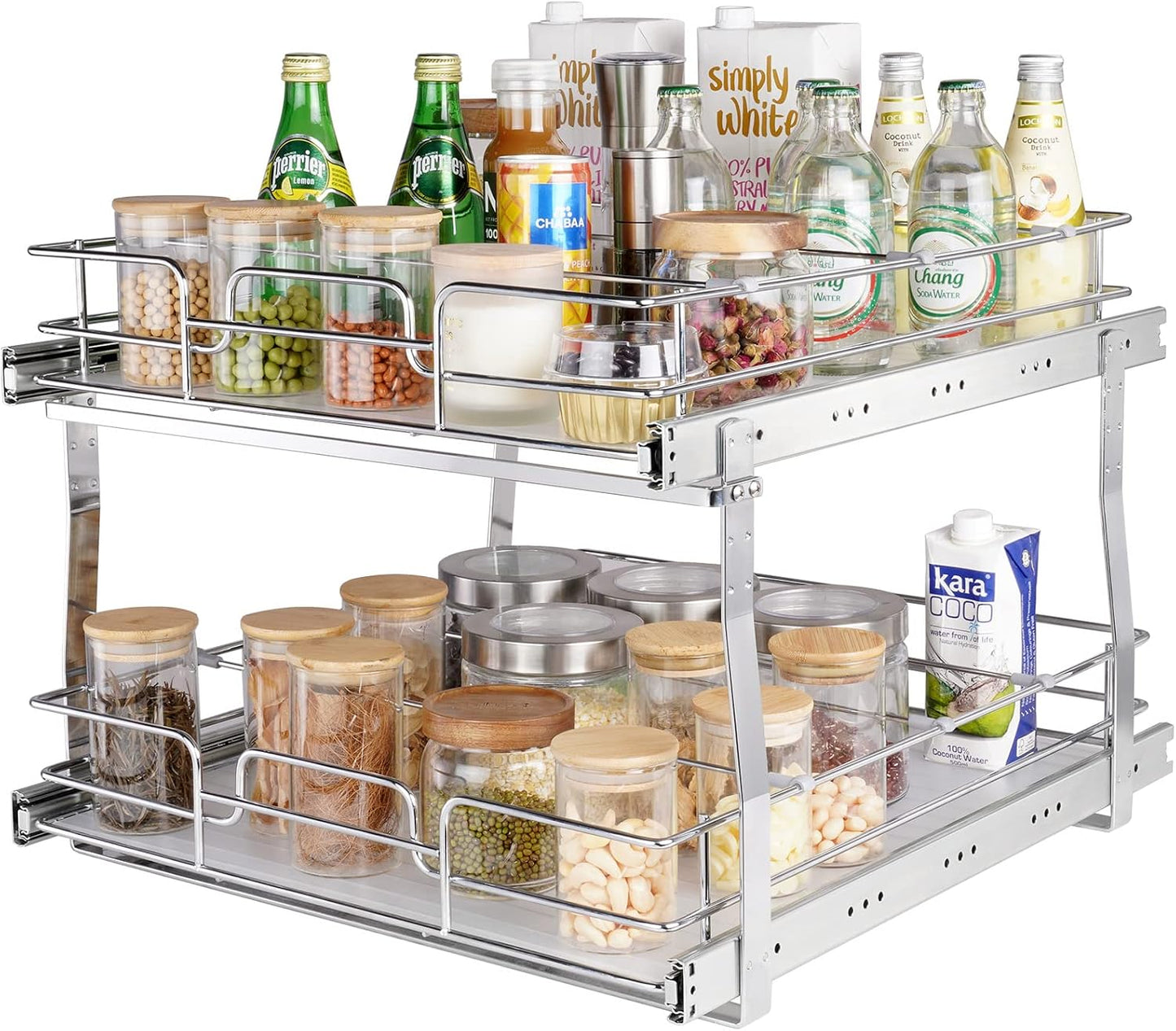 VEVOR Pull Out Cabinet Organizer, 12"W x 21"Dx15.2"H Heavy Duty Slide Out Pantry Shelves, Chrome-Plated Steel Roll Out Drawers for Home,13.5"Wx22"Dx19"H Inside Kitchen Cabinet, Bathroom, Under Sink