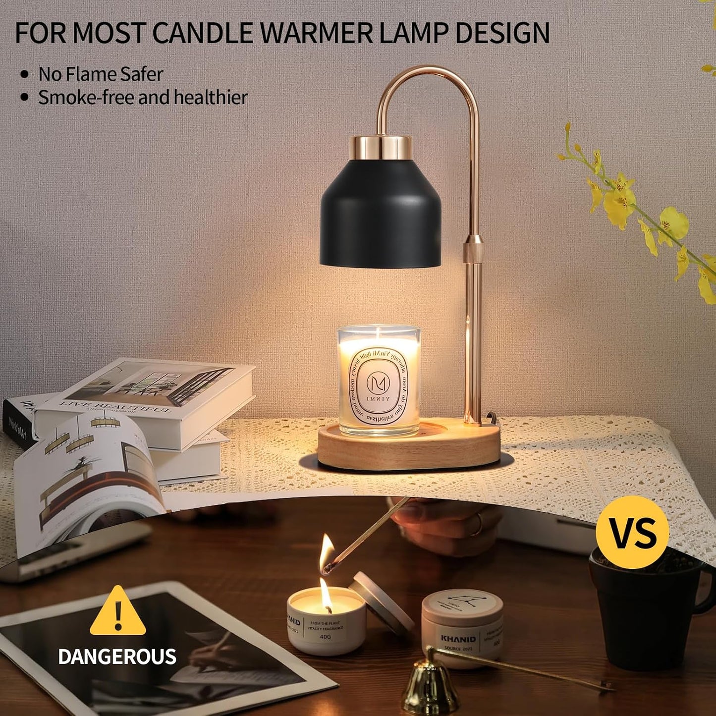 MEIXISUE Candle Warmer Lamp with Timer and Dimmer,Electric Gold Light Gifts for Women Melt Wax Warmer Lamp with 2 Bulbs for Candle Jars House Warming New Home Decor Bedroom