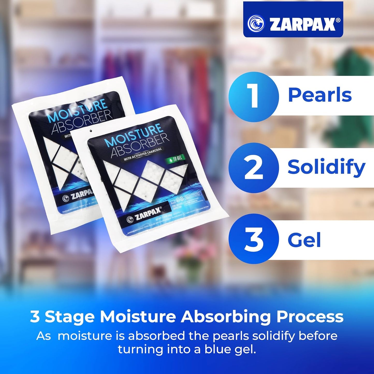 Zarpax Moisture Absorber Sachets Fresh Cotton 1.4 oz/40g - Remove Excess Moisture In Air & Odor - Desiccant Dehumidifier for Closet, Drawer, Safe, Storage - Dampness & Humidity Control - Set of 8