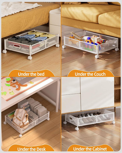Under Bed Storage with Wheels, Foldable Metal Under Bed Storage Containers, 60L Rolling Underbed Storage, Easy Assembly Under The Bed Storage for Bedroom Clothes Shoes Blankets