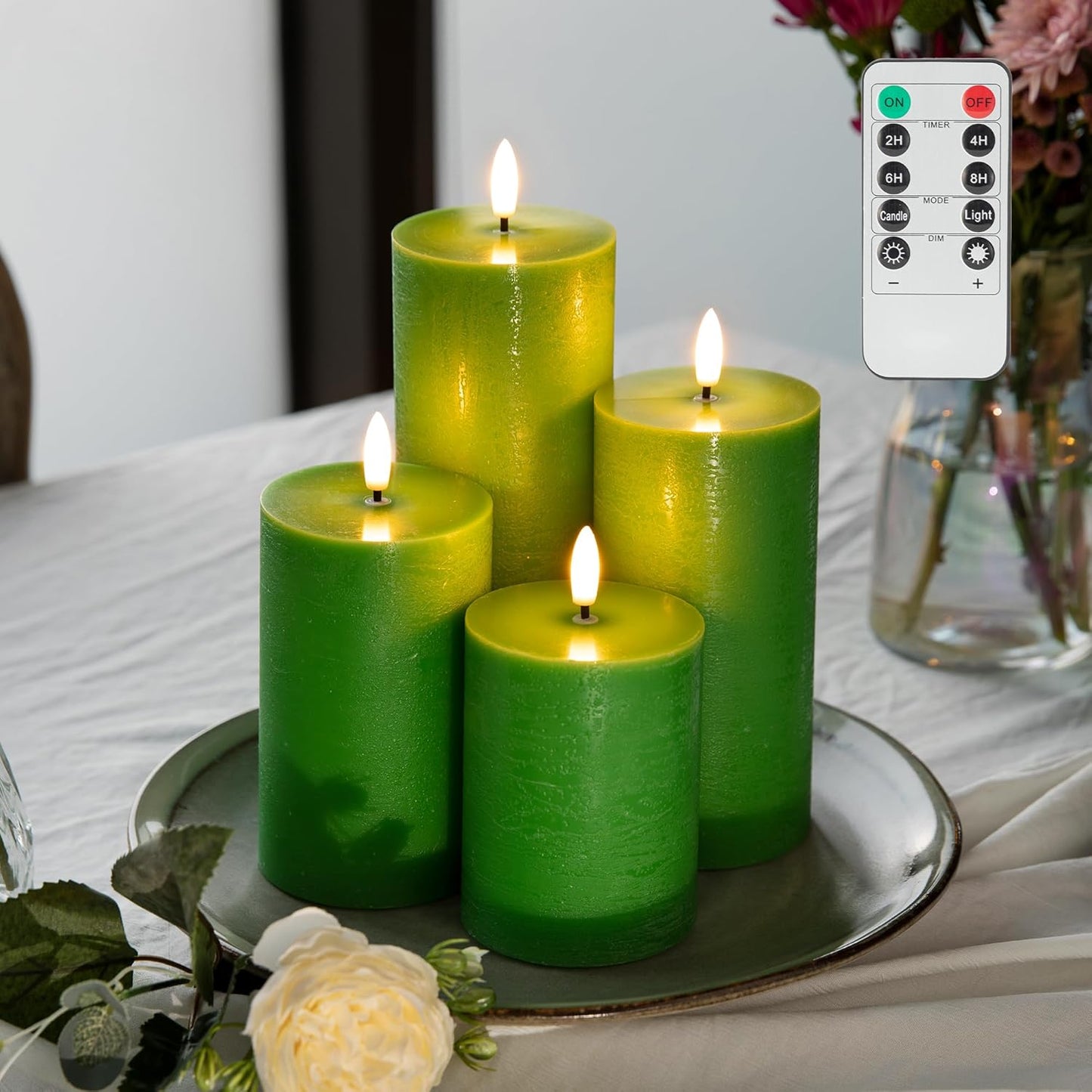 LUSHARBOR Flameless Candles, 4 Pack Battery Operated Candles with Remote, Real Wax LED Fake Candles with Timer Flickering for Christmas Wedding Home Party D3 H 5" 6" 7" 9" White