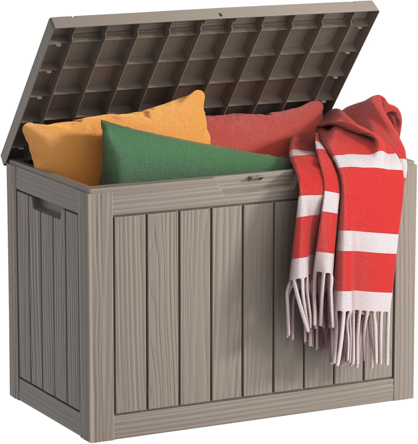 EasyUp 33 Gallon Resin Deck Box Waterproof, UV Resistant Outdoor Storage Box for Delivery, Porch, Patio and Garden, Stripe Black