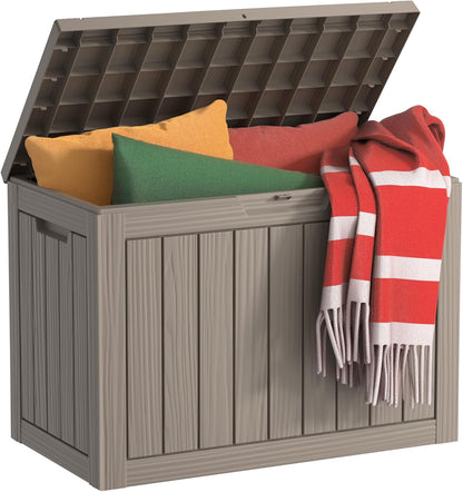 EasyUp 33 Gallon Resin Deck Box Waterproof, UV Resistant Outdoor Storage Box for Delivery, Porch, Patio and Garden, Stripe Black