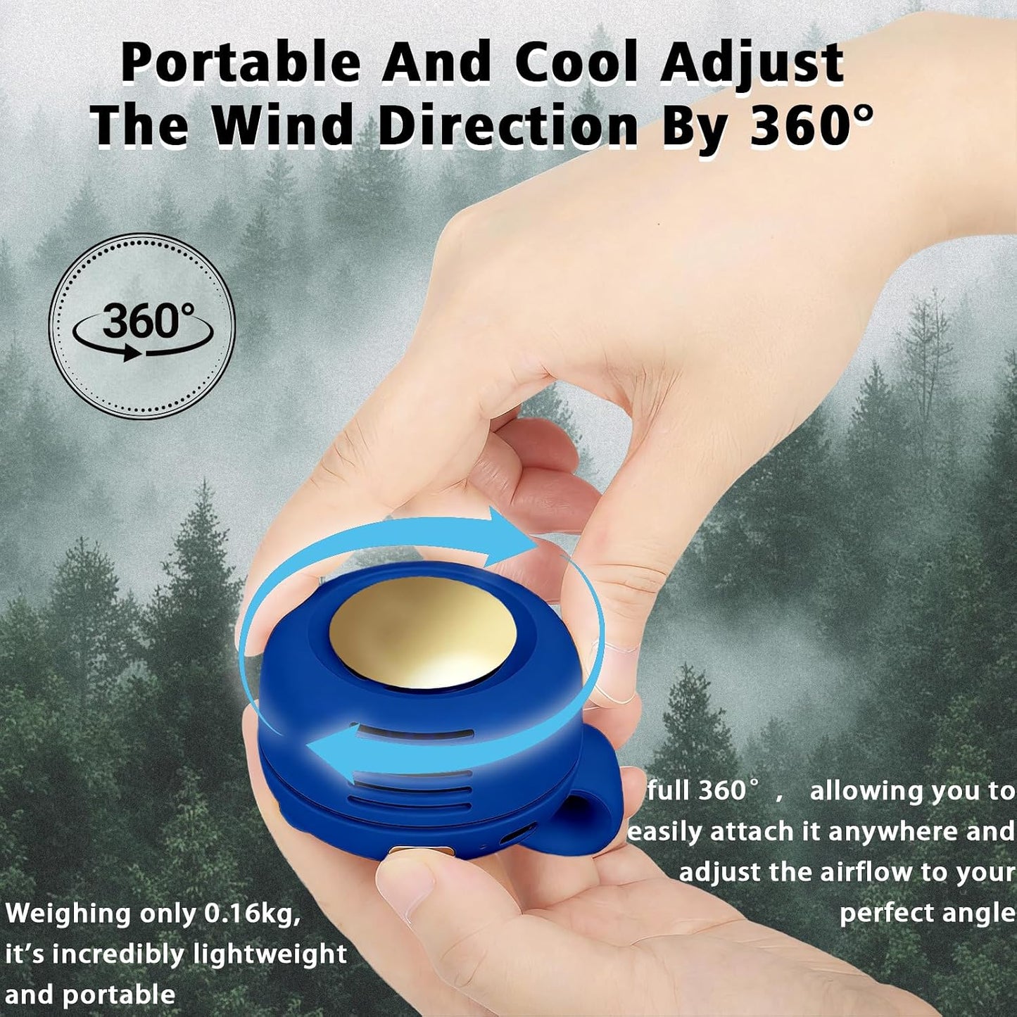 Portable Clip-On Fan, Mini USB Rechargeable 360° Rotatable Fan, Personal Fan 3-Speed Silent Mini Bladeless Fans