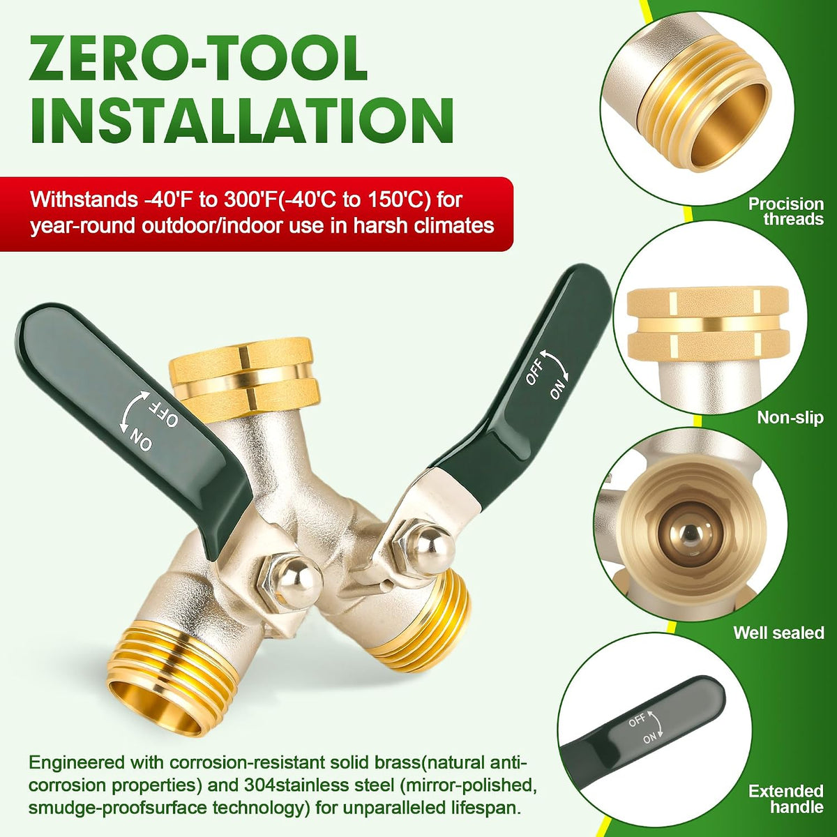 Hose Splitter 2 Way, Brass High Flow Garden Hose Splitter Heavy Duty, Hose Connector, Water Spigot Splitter, Full Flow Faucet Splitters with shutoff, 3/4” GHT Inlet