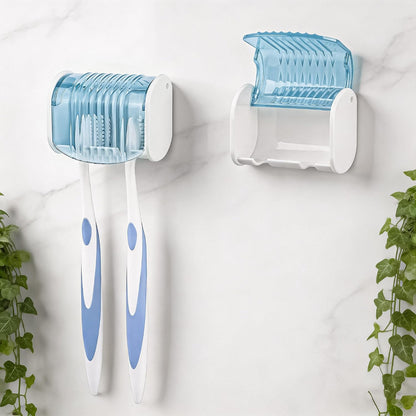 1 Pack Toothbrush Holder Wall Mounted with Cover for Bathroom, 2 Slots Toothbrush Storage Organizer for Shower, Self Adhesive Toothbrush Hanger (Grey)