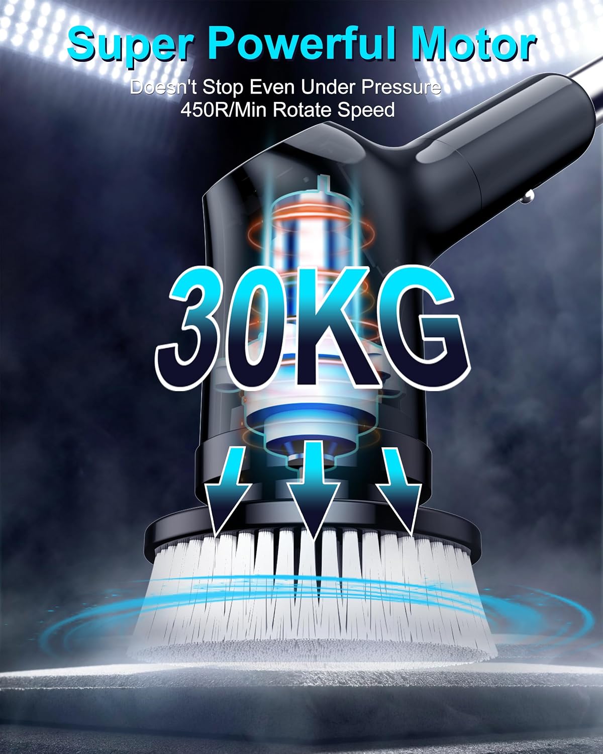Shower Scrubber with Long Handle, Electric Spin Scrubber for Cleaning Bathroom, Cordless Cleaning Brush with IPX7 Waterproof & 2 Speed, Cleaning Supplies for Shower Tub Kitchen Tile Toilet