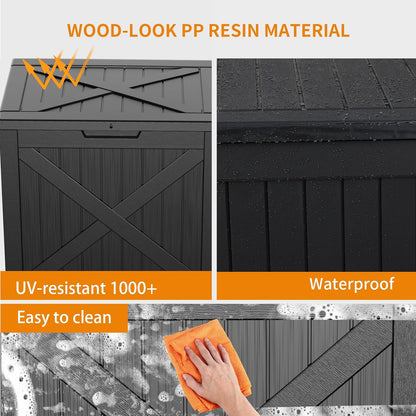 125Gal Outdoor Storage Box, Lockable Deck Box with Hydraulic Lid | Waterproof UV-resistant, Durable outdoor bin for patio cushions, pool accessories & garden tools. Keeps contents secure & dry