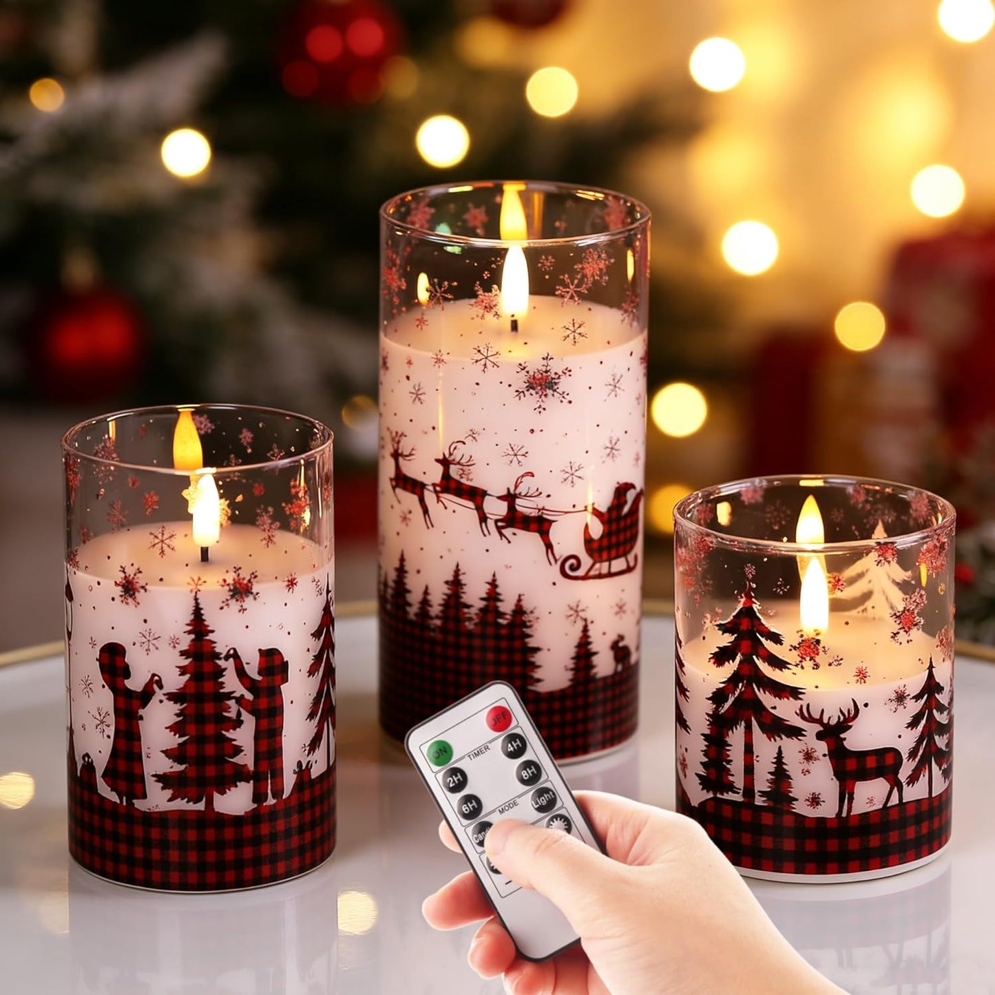 Eywamage Gold Glass Flameless Pillar Candles with Remote, Flickering Christmas LED Candles Battery Operated Set of 3