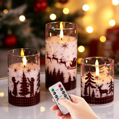Eywamage Gold Glass Flameless Pillar Candles with Remote, Flickering Christmas LED Candles Battery Operated Set of 3