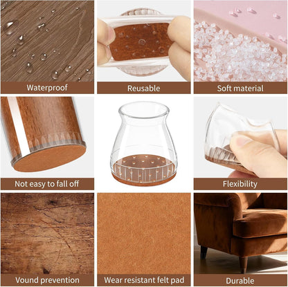 Chair Leg Floor Protectors, 24 Pack Silicone Furniture Pads for Hardwood Floors, Anti-Scratch Furniture Sliders Felt Pads, Noise-Reducing Chair Feet Covers, Table Legs Fit Sizes to(1.3" to 1.97")