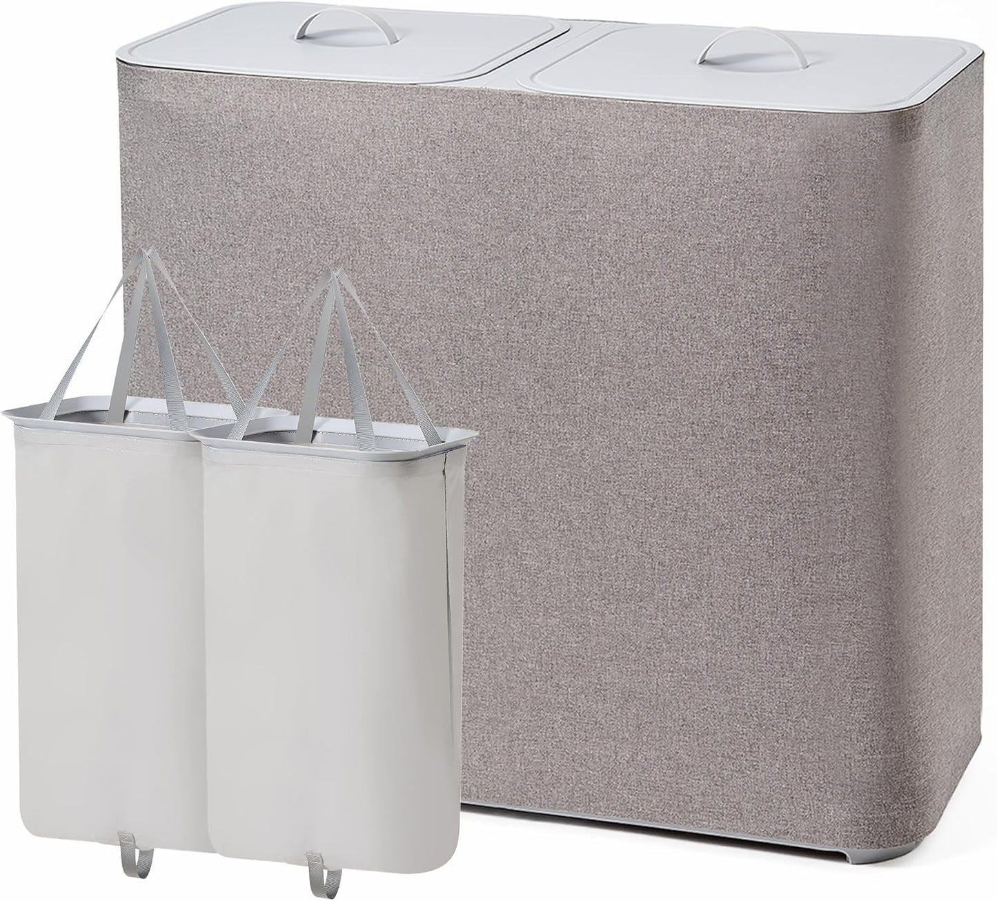 150L Laundry Hamper with Lid, 2 Compartment Sorter for Bedroom | Dual Basket for Dirty Clothes, Removable Bags, Sturdy for Laundry Room