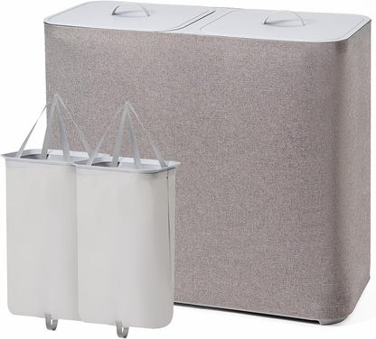 150L Laundry Hamper with Lid, 2 Compartment Sorter for Bedroom | Dual Basket for Dirty Clothes, Removable Bags, Sturdy for Laundry Room