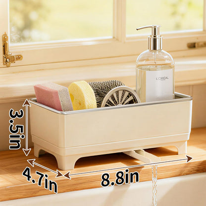 MOUKABAL Sponge Holder for Kitchen Sink – Rustproof Stainless Steel, 360° Rotating Drain Pipe, Large Counter Organizer with Drip Tray for Sponges, Brushes & Dish Cloths Black