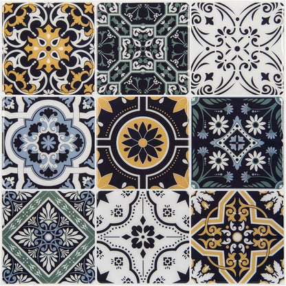 LONGKING Peel and Stick Backsplash Tile Stickers, Colorful Talavera Mexican Tile, Stick on Wall Tiles (10 Sheets)