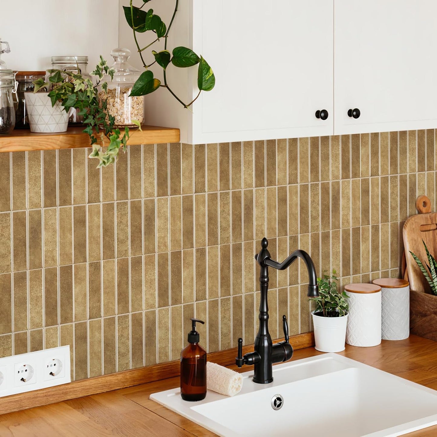 10 Sheets Thicker Design Peel and Stick Backsplash, Self Adhesive Wall Tiles, Stick on Backsplash for Kitchen and Bathroom, 11.8"x11.8",Beige