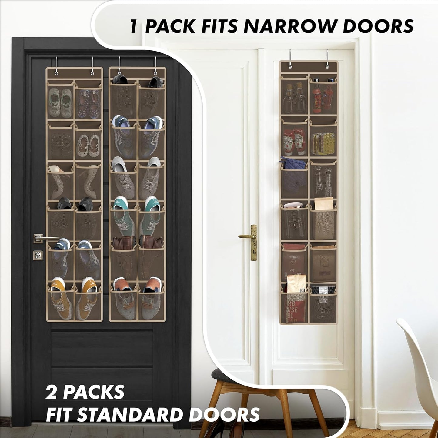 Simple Houseware 24 Pockets - 2PK 12 Large Pockets Over Door Hanging Shoe Organizer, Grey