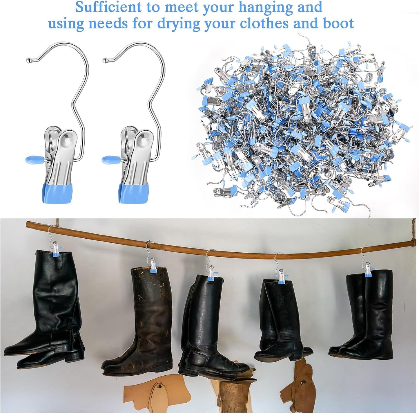 Yinder 150 Pcs Boot Hangers Clips Laundry Hooks Hanging Stainless Steel Clothes Pins Portable Clip Hangers for Closet Travel Socks Pants Handbags Hats Towels (Beige)