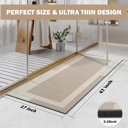 YDKGL Non Slip Bath Mat, Rubber Backing Ultra Thin Bathroom Rugs Fit Under Door Quick Dry Super Absorbent Washable Bath Rug Shower Mat for Bathroom Floor Bathtub Shower Sink, Easy Care Blue 16"x 24"