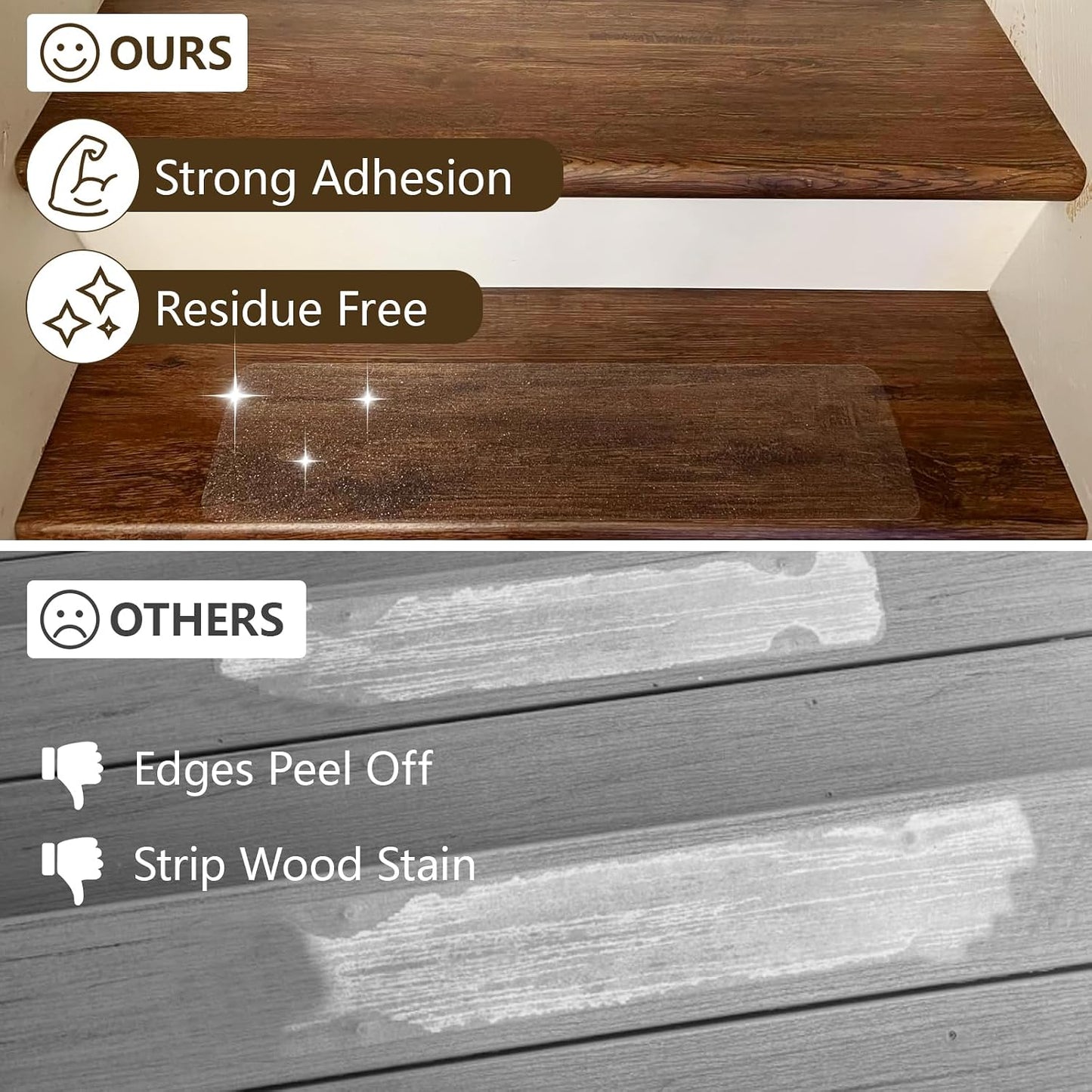 Clear Stair Treads Non Slip 30"x6", 18-Pack Anti Slip Strips for Wooden Steps Indoor, Transparent Adhesive Pre-Cut Step Grips, Safety for Elderly, Children and Dogs