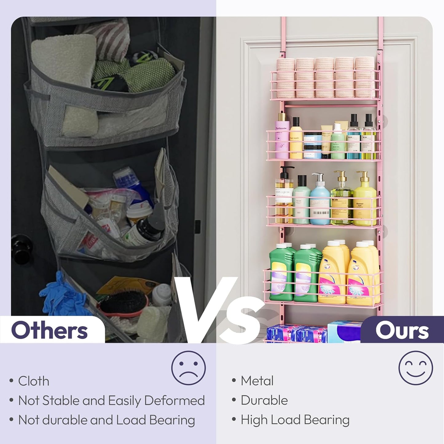 SWTYMIKI Over The Door Organizer - Door Organizer Hanging with 5 Adjustable Metal Large Capacity Basket and 6 Coat Hook, Wall Mounted Shelf for Bedroom Closet Bathroom Laundry Pantry Cabinet Kitchen