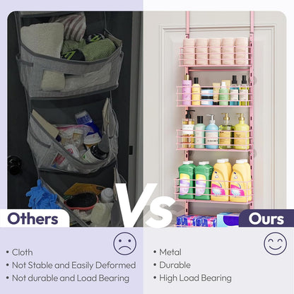 SWTYMIKI Over The Door Organizer - Door Organizer Hanging with 5 Adjustable Metal Large Capacity Basket and 6 Coat Hook, Wall Mounted Shelf for Bedroom Closet Bathroom Laundry Pantry Cabinet Kitchen