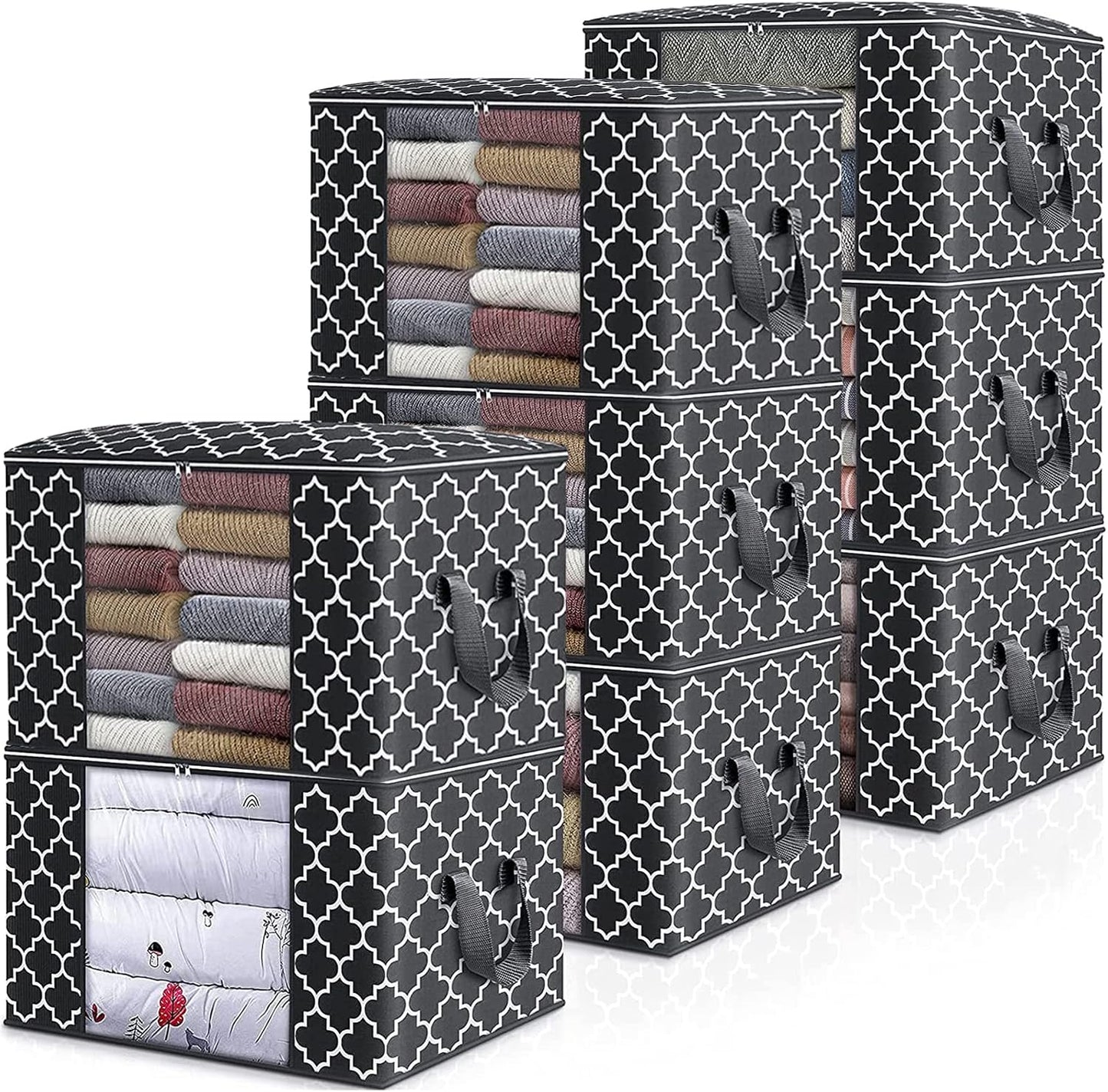 WISELIFE Storage Bags, Large Blanket Clothes Organization and Storage Containers for Bedding, Comforters, Foldable Organizer with Reinforced Handle, Clear Window,Sturdy Zippers,(Grey, 3 x 100L)