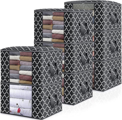 WISELIFE Storage Bags, Large Blanket Clothes Organization and Storage Containers for Bedding, Comforters, Foldable Organizer with Reinforced Handle, Clear Window,Sturdy Zippers,(Grey, 3 x 100L)