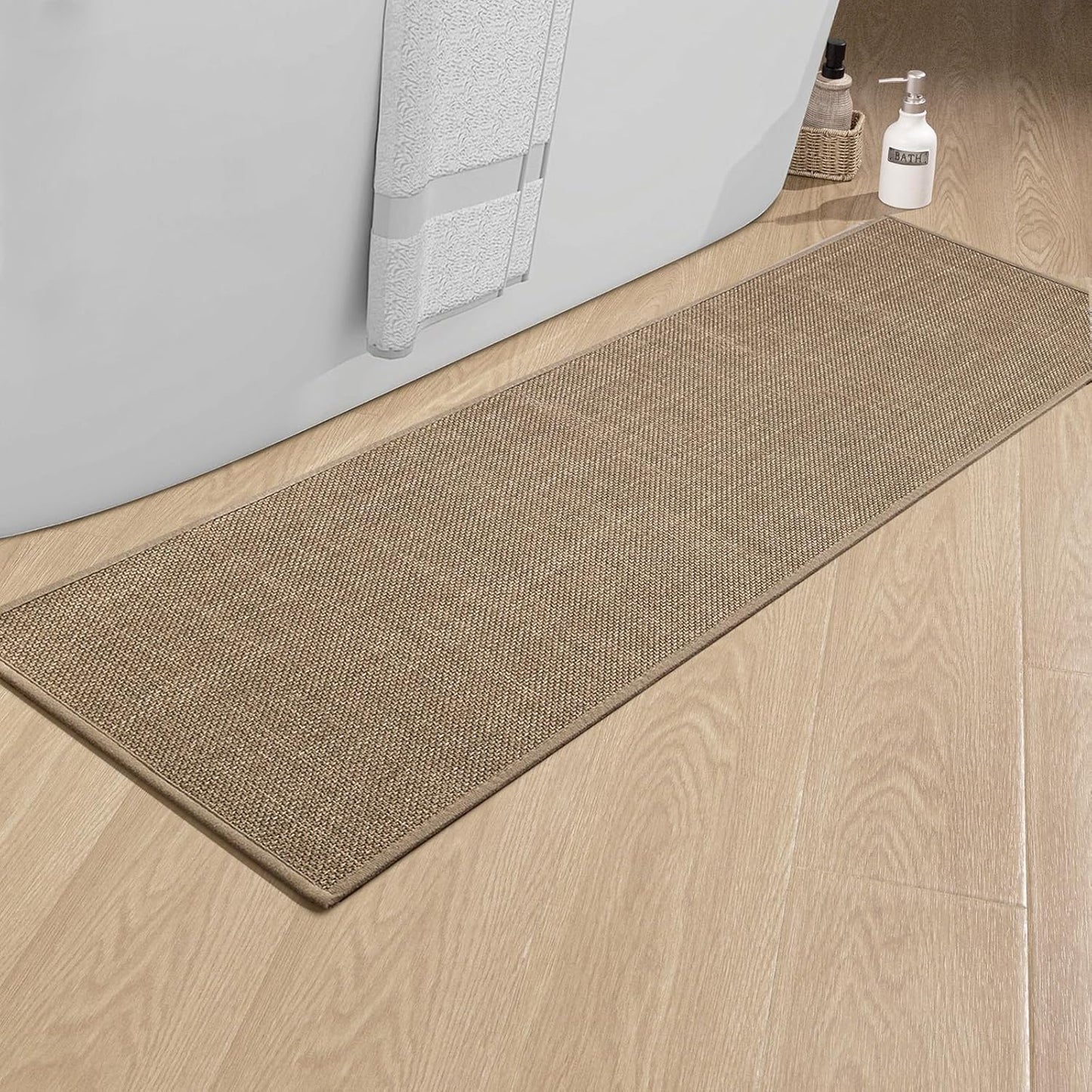 chakme Bathroom Rugs Mat 24x17, Ultra Thin Non Slip Bath Mat Small Quick Dry Absorbent Bath Mat for Bathroom Floor, (Dark Beige, 24"x17")