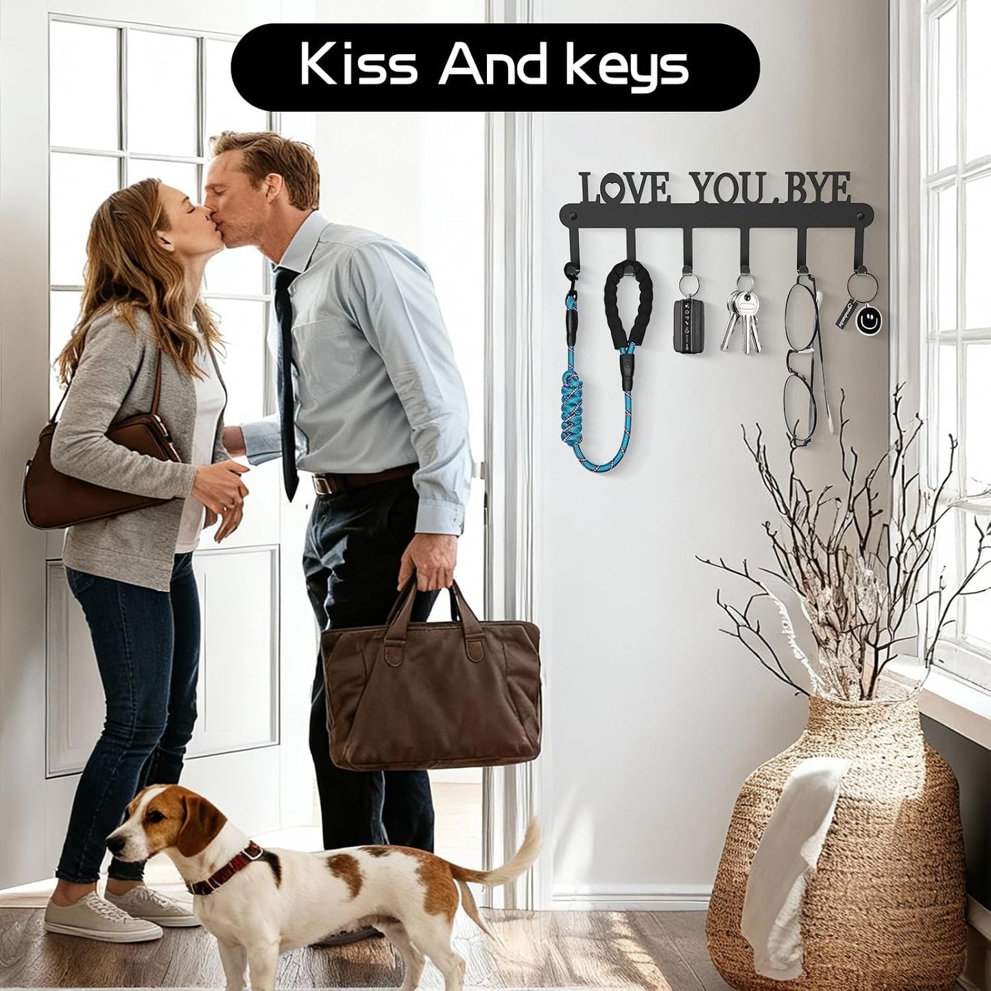 2 Pack Key Holder Wall Mount, Wall Mount Key Holder, Key Hooks Hanging Keys, Key Hanger with 8 Hooks, No-Drill Decorative White Key Rack for Living Room, Kitchen, or Bathroom