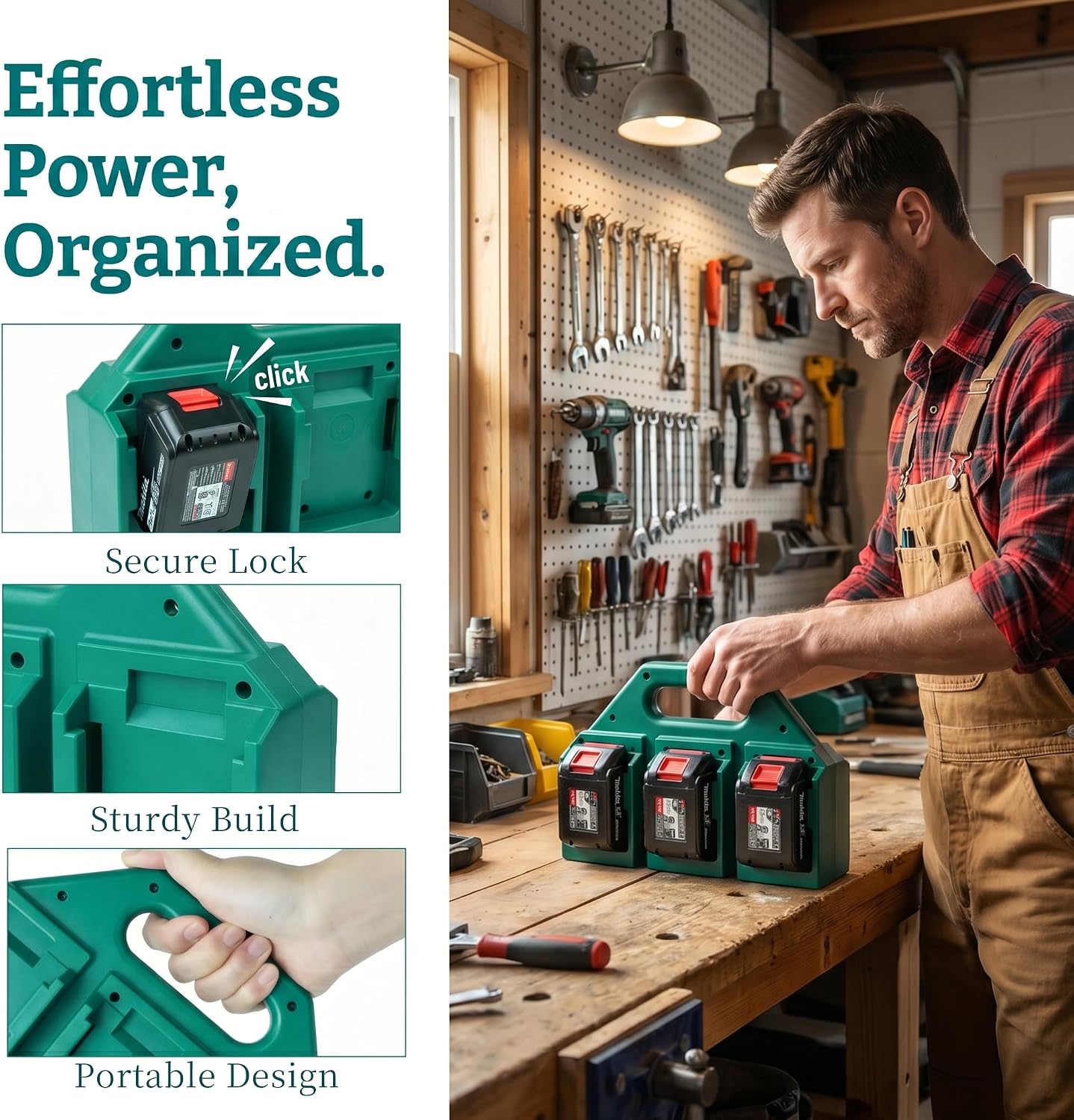 6-Slot Battery Carrying Holder for Makita 18V & 14.4V, Batteries Tool Case Storage Organizer Rack for Makita, Portable and Rugged Battery Caddy with Handle for Jobsite and Mount Bag Use