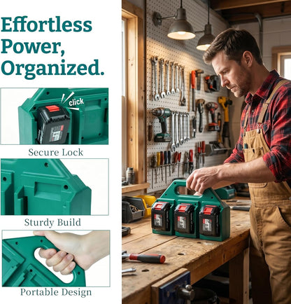 6-Slot Battery Carrying Holder for Makita 18V & 14.4V, Batteries Tool Case Storage Organizer Rack for Makita, Portable and Rugged Battery Caddy with Handle for Jobsite and Mount Bag Use