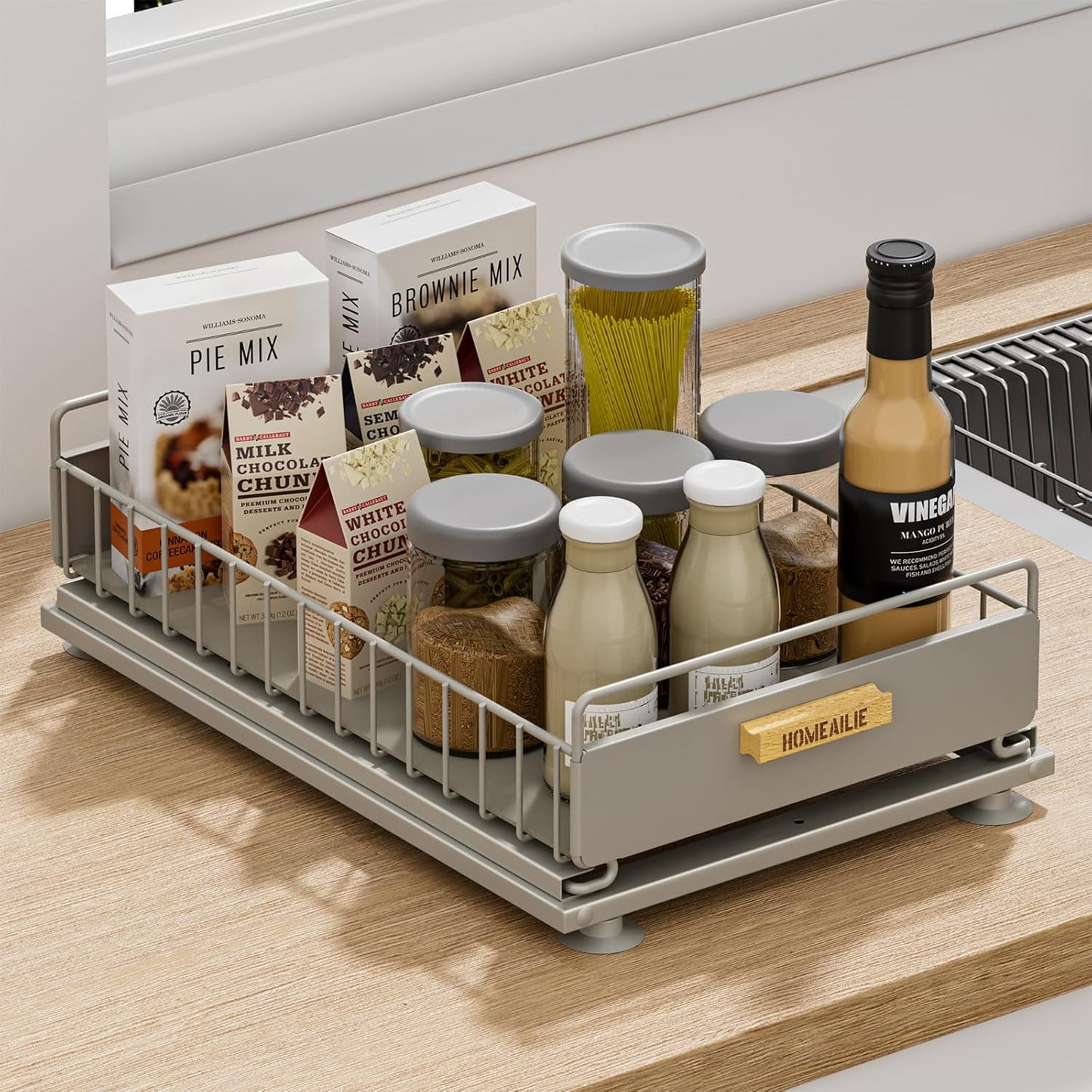 2 Pack Under Sink Organizer with Ball Bearing Sliding Drawer, Heavy Duty Pull Out Cabinet Organizer, 2 Tier Adjustable Storage Rack for Kitchen Bathroom, Space Saving Design, White