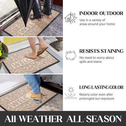 Yimobra Welcome Mat Outdoor 29.5x17, Waterproof Non-Slip Outdoor Mats for Front Door Outside Entrance, Low-Profile Entryway Mat Indoor for Garage Patio, Black